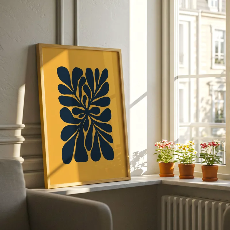 Πόστερ MATISSE STYLE FLORAL BLUE AND ORANGE
