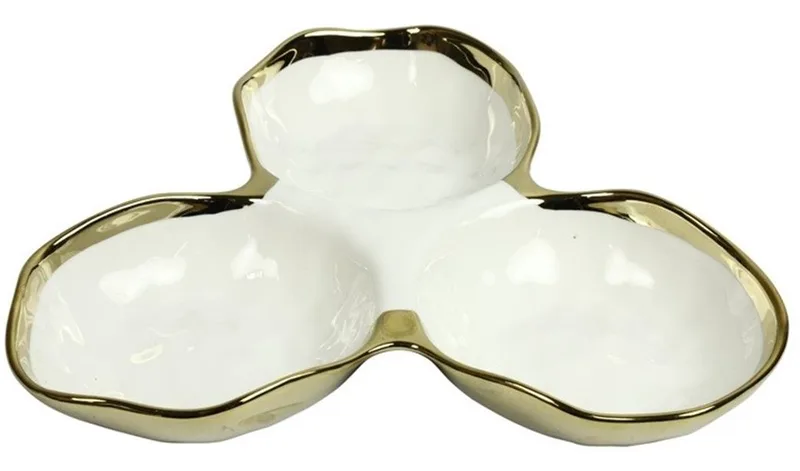 Countryfield Μπολ Κεραμικό 3 Θέσεων White Χρυσό 26cm