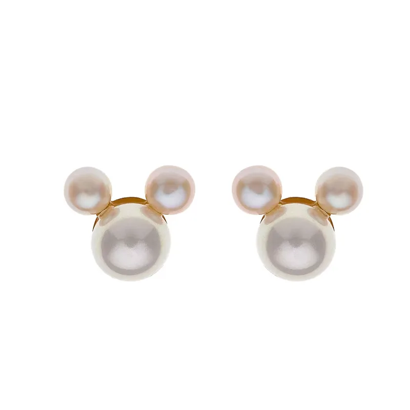DISNEY Σκουλαρίκια Με τη Minnie Mouse Από Κίτρινο Χρυσό 9 Καρατίων Με Μαργαριτάρια EG00002MAL.CS