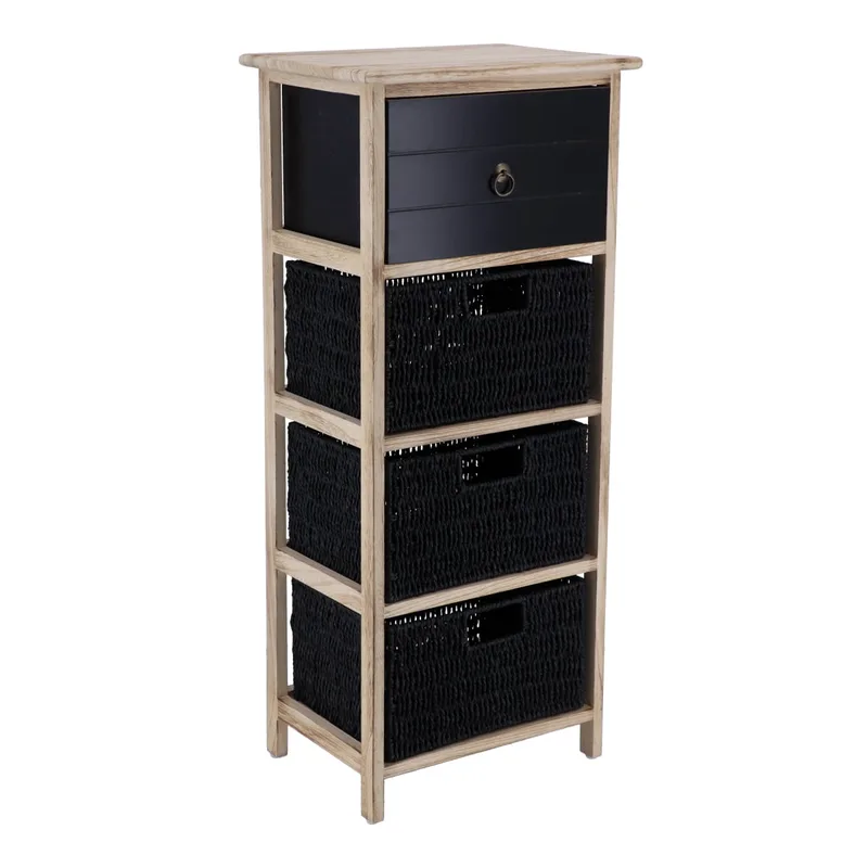 Έπιπλο MDF Με 1 Ράφι & 3 Συρτάρια 37,5x27,5x86εκ. Μαύρο MRShome 2215000 (Υλικό: Mdf, Χρώμα: Μαύρο) - sealskin - sl-DS-2215000