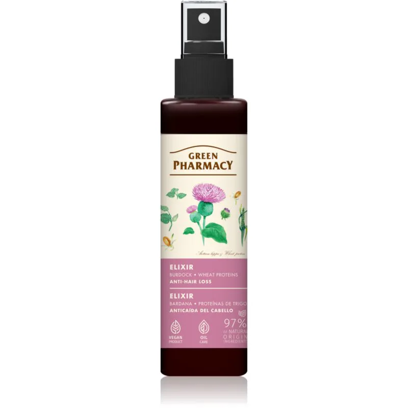 Green Pharmacy Burdock & Wheat proteins Elixir φροντίδα μαλλιών χωρίς ξέβγαλμα ενάντια στη τριχόπτωση 150 ml
