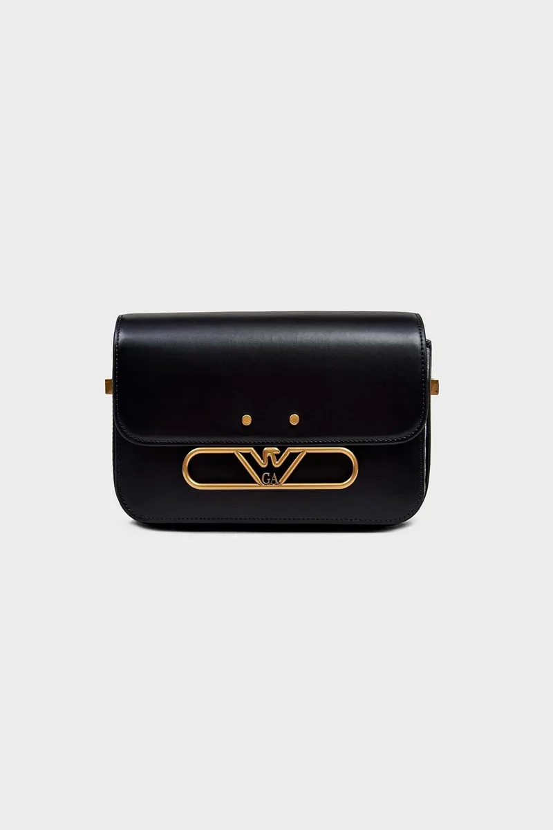 Emporio Armani γυναικεία δερμάτινη τσάντα crossbody με μεταλλικό logo - Y3E251YZA8X Μαύρο