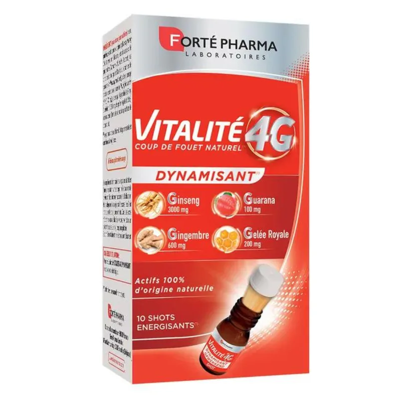 Forte Pharma Vitalità 4G Dynamizing Shot Ginseng Ginger Royal Jelly and Guarana 10 Shots to drink