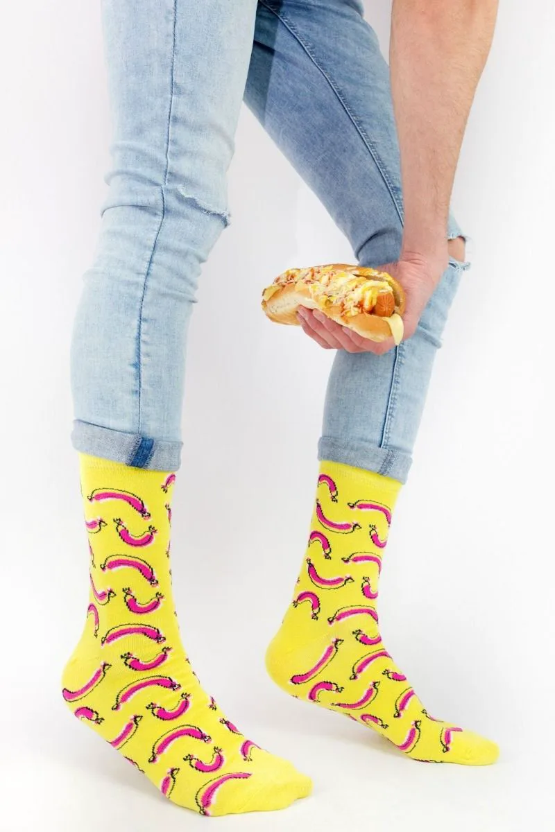 Ανδρικές - Εφηβικές fashion κάλτσες HOT-DOG Βαμβακερές Crazy Socks 15996 Κίτρινο