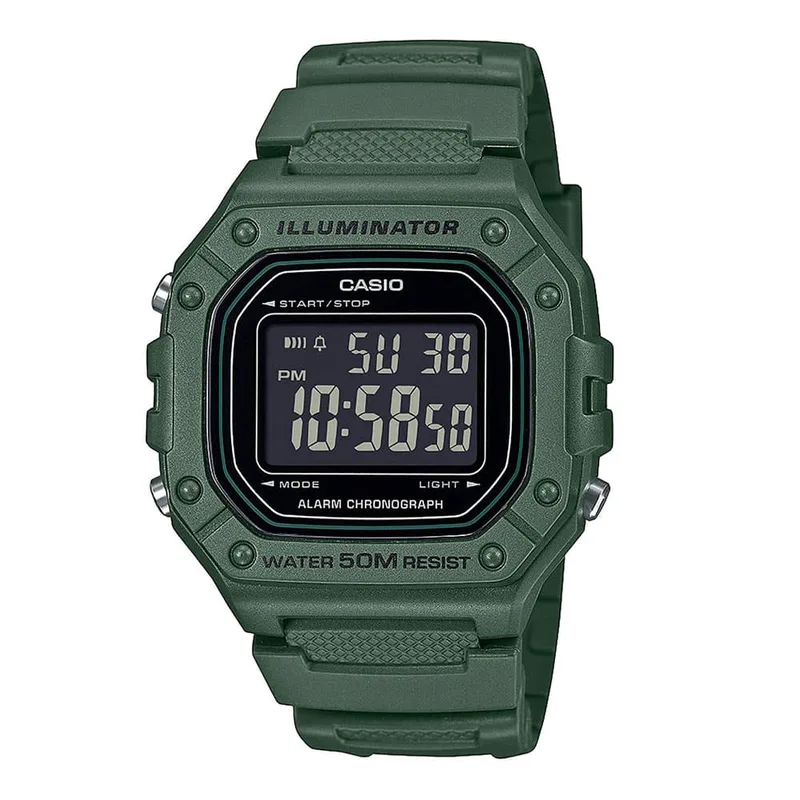 CASIO Standard Green Rubber Strap W-218H-3BVEF