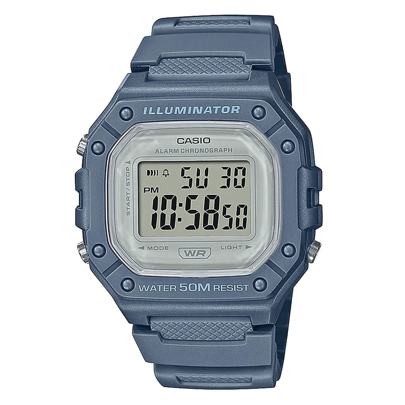 CASIO Collection Chronograph Blue Rubber Strap W-218H-3AVEF