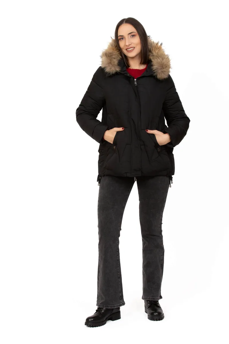 ΜΠΟΥΦΑΝ PLUS SIZE ΚΟΝΤΟ ΜΕ ΣΟΥΡΕΣ ΣΤΟ ΠΛΑΙ ΜΑΥΡΟ ΜΑΥΡΟ