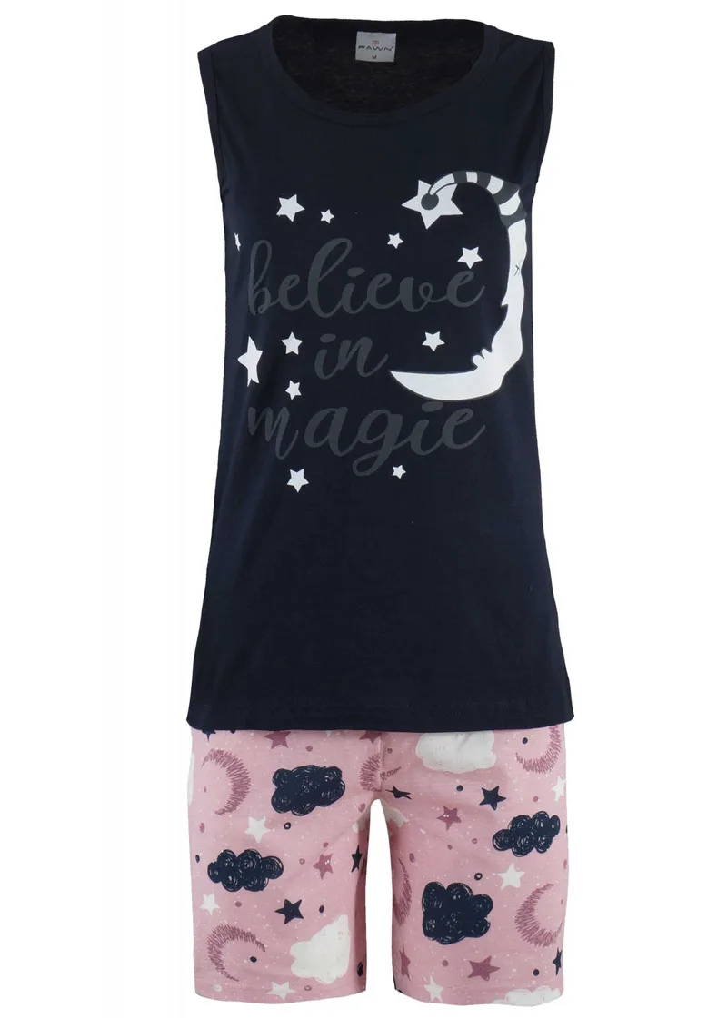 Γυναικείο baby-doll Fawn στάμπα Believe in magie. ΜΑΥΡΟ