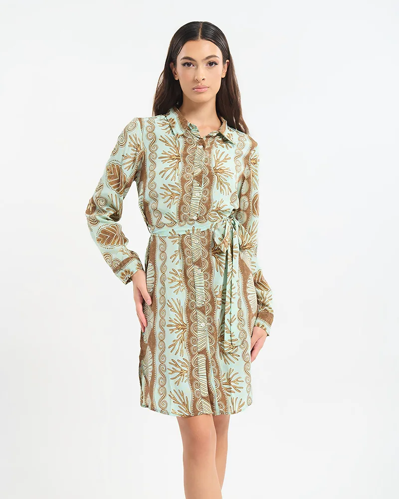 Φόρεμα BLE Mini Σεμιζιέ Με Ethnic Print & Ζώνη