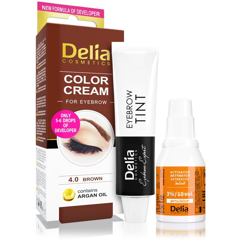 Delia Cosmetics Argan Oil βαφή για τα φρύδια απόχρωση 4.0 Brown 15 ml