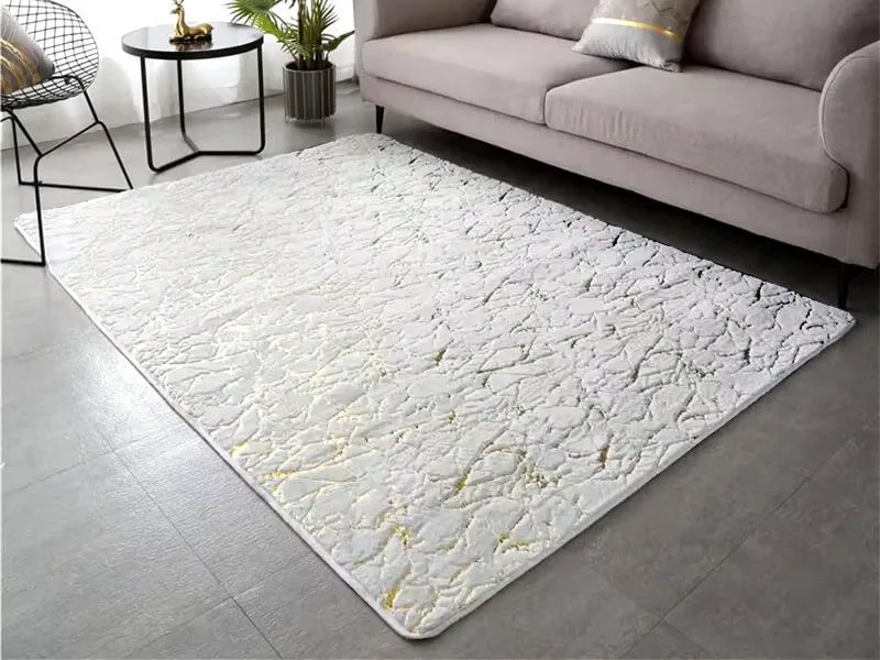 Χαλί Μοντέρνο Γούνινο Σαλονιού Marble Με Αντιολισθητικό Πάτο - Λευκό, 80x180