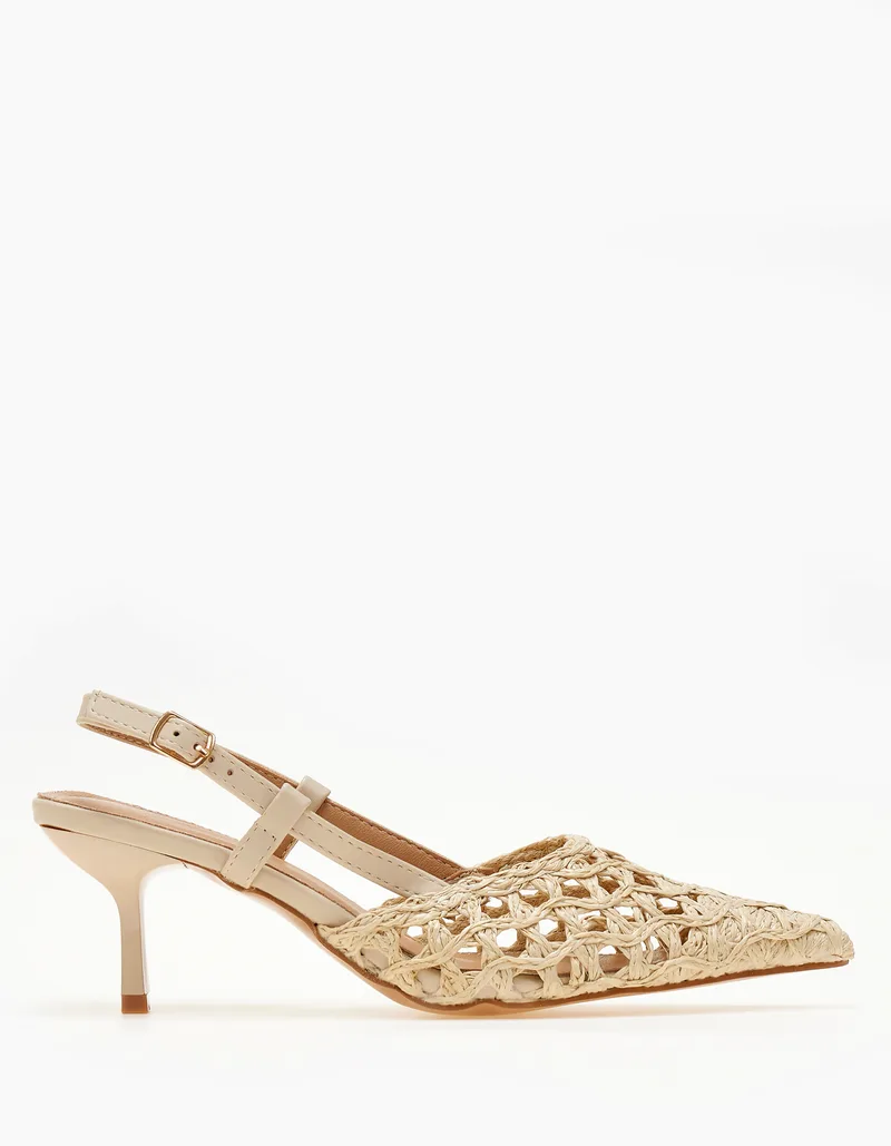 Γόβες slingback με ψάθινο σχέδιο - Μπεζ
