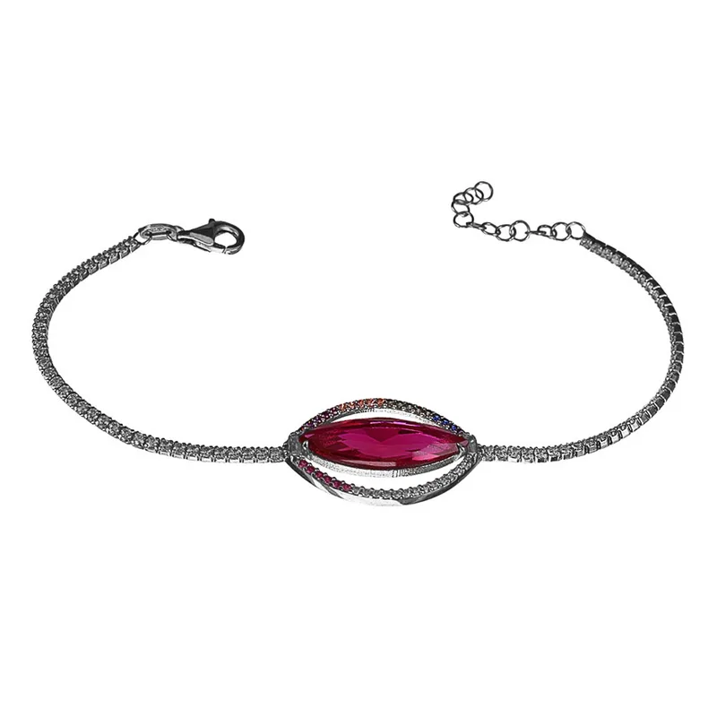 Βραχιόλι Γυναικείο Ασήμι με κόκκινο zircon 16-19cm 0684 Gatsa