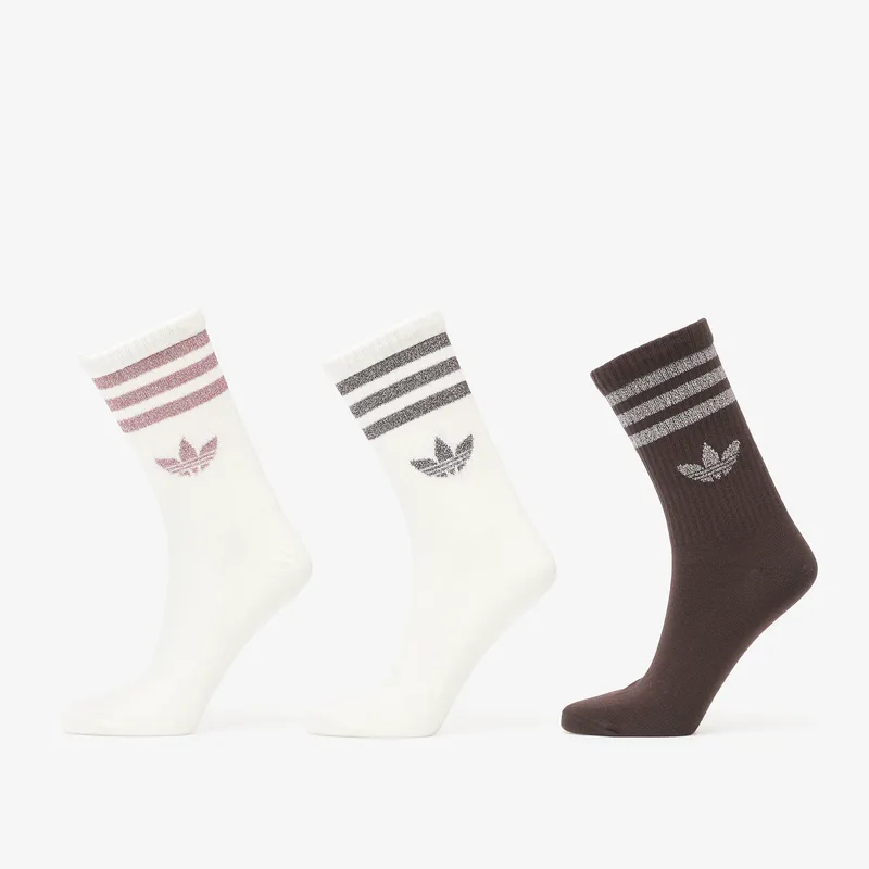 adidas 3 Stripes Glitter Crew Socks 3-Pack Off White/ Aurora Coffee XL