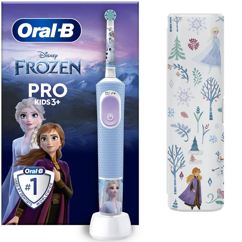 Oral-B Kids Pro Frozen Electric Toothbrush 3+ Years Super Soft Παιδική Ηλεκτρική Οδοντόβουρτσα για πολύ Απαλό Καθαρισμό που Βοηθά στην Προστασία από την Τερηδόνα 1 Τεμάχιο & Δώρο Exclusive Travel Case 1 Τεμάχιο