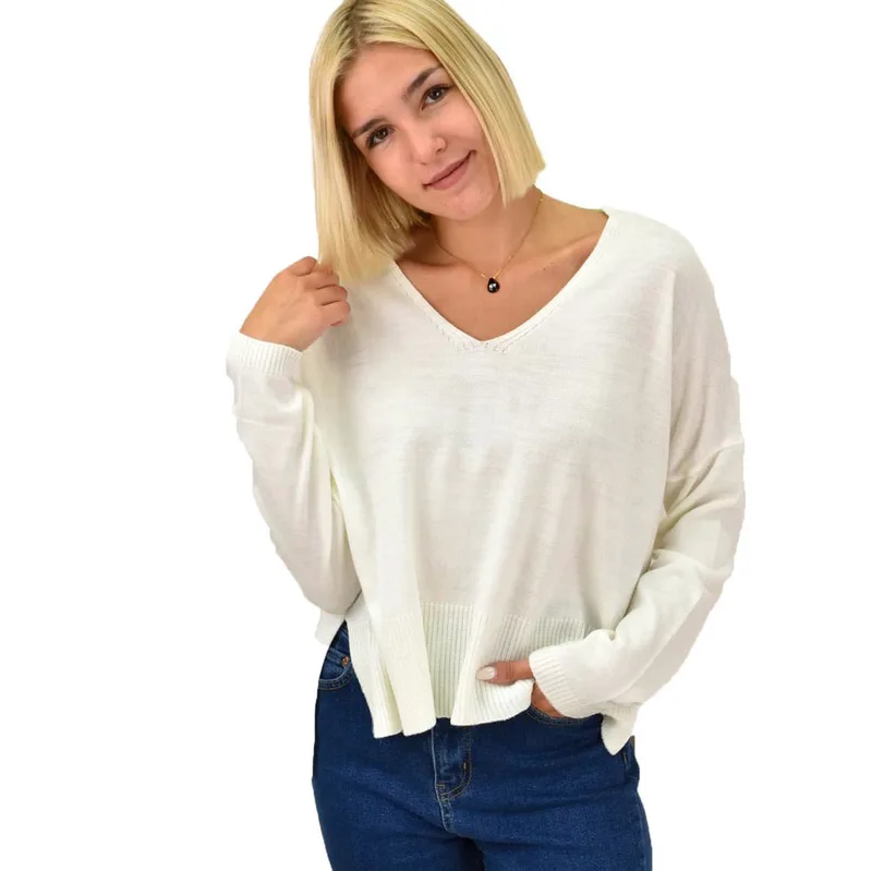 Πλεκτή μπλούζα oversized Λευκό 17676
