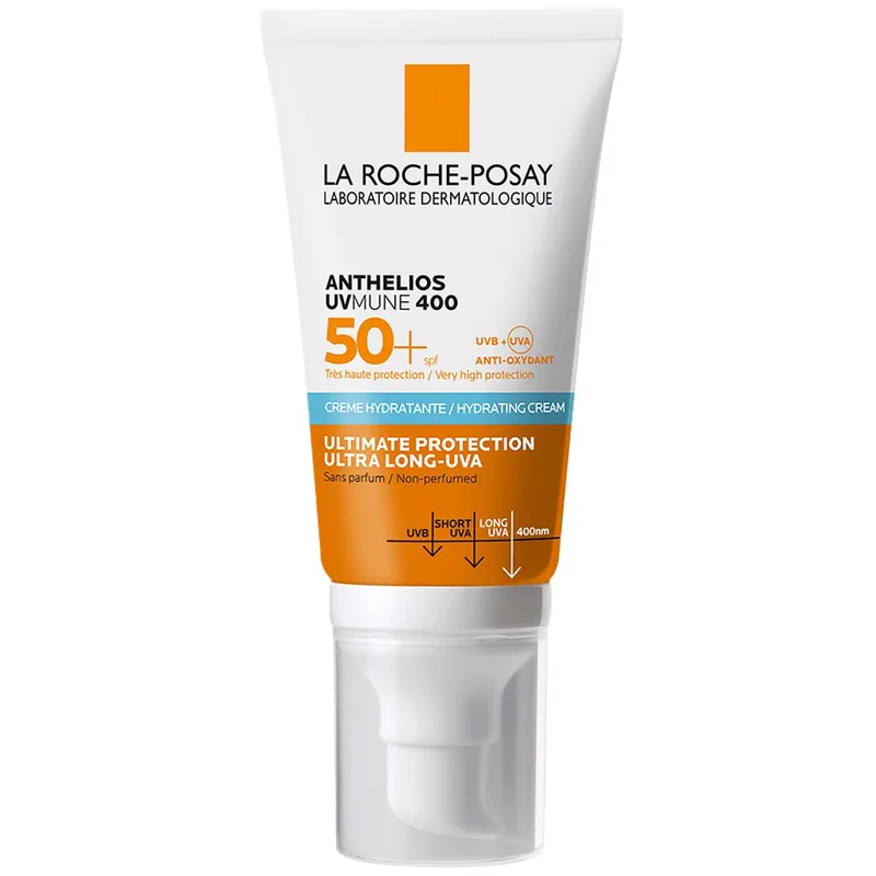 La Roche-Posay Anthelios UVMune 400 Hydrating Sun Cream Spf50+, Αντηλιακή & Ενυδατική Κρέμα Προσώπου Πολύ Υψηλής Προστασίας, Χωρίς Άρωμα 50ml