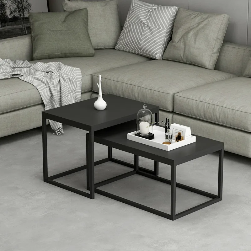 Τραπέζι Ζιγόν (2 Τεμάχια) Leka - Black 506Mnr1232 (60x45x47)