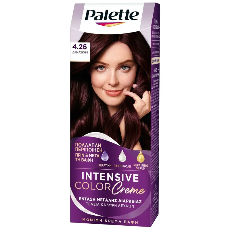 Schwarzkopf Palette Intensive Hair Color Creme Kit Μόνιμη Κρέμα Βαφή Μαλλιών για Έντονο Χρώμα Μεγάλης Διάρκειας & Περιποίηση 1 Τεμάχιο - 4.26 Δαμασκηνί
