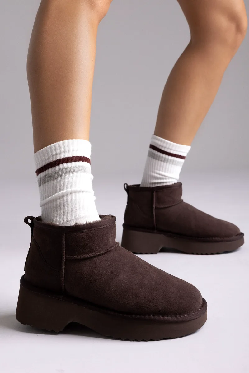 KELARA Fur Lined Ankle Boots - K51304 - Brown Suede
