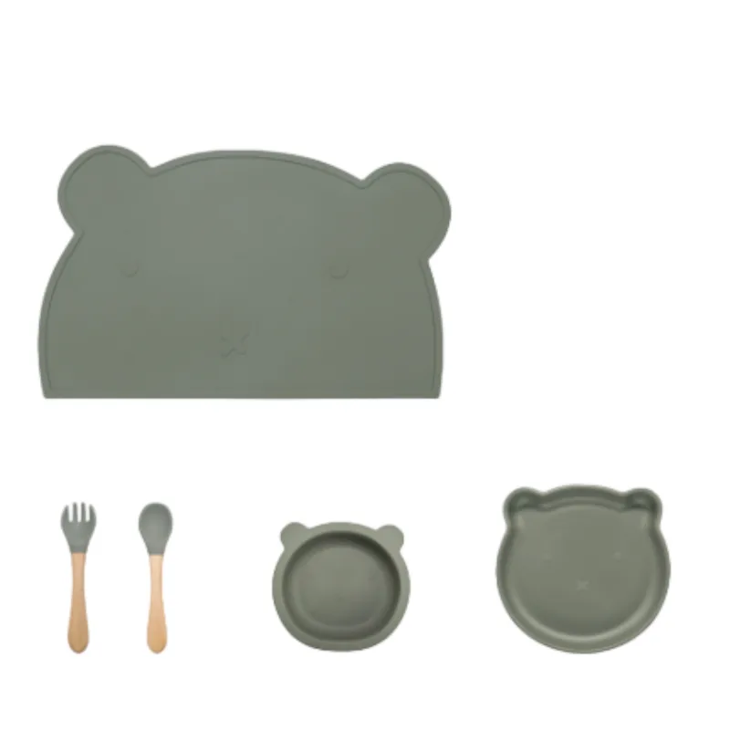 Σετ Φαγητού Σιλικόνης με Σουπλά Bear Khaki