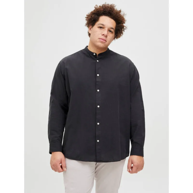 Μάο λινό μακρυμάνικο πουκάμισο"Breeze Linen",της Jack And Jones - Black