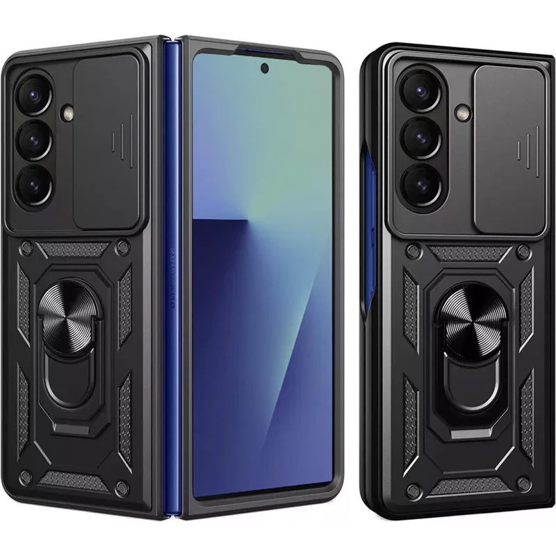 Θήκη Samsung Galaxy Z Fold7 Techsuit CamShield Ανθεκτική με Κάλυμμα για την Κάμερα & Μεταλλικό Ring Holder - Black (5949419282094)