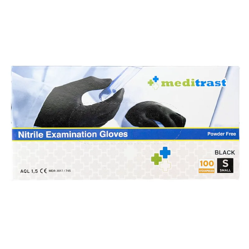 Meditrast Powder Free Nitrile Examination Gloves Black Εξεταστικά Μαύρα Γάντια Νιτριλίου Χωρίς Πούδρα 100 Τεμάχια - Small