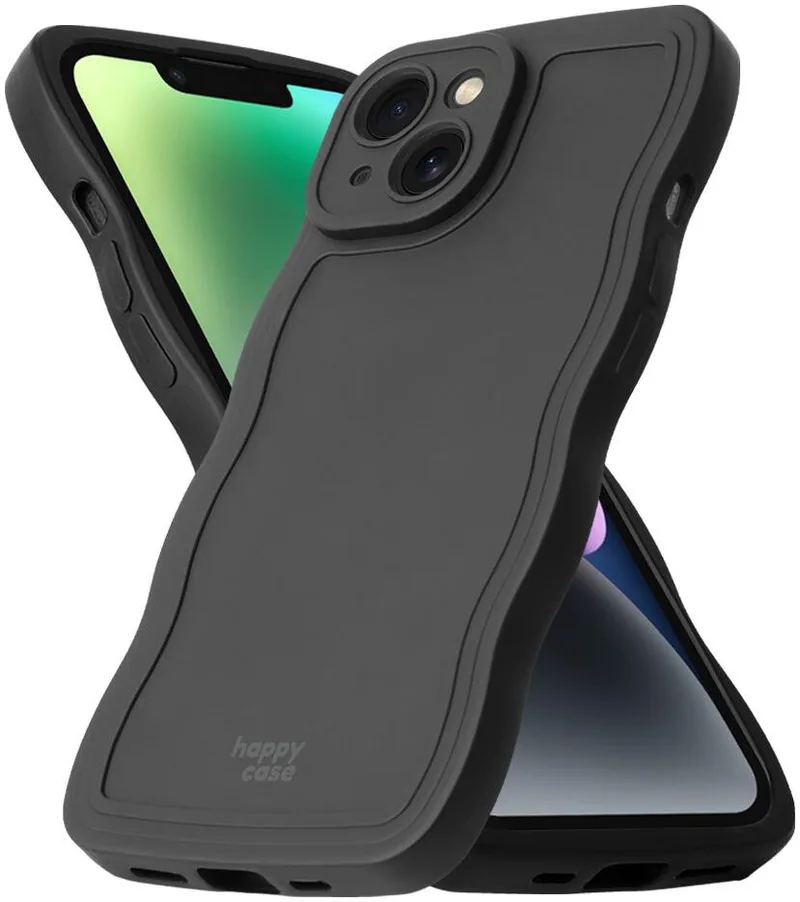 Θήκη iPhone 14 HappyCase Wavy Σιλικόνης - Black (8719246471520)