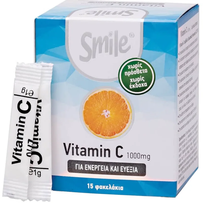 Smile Vitamin C 1000mg Συμπλήρωμα Διατροφής Βιταμίνης C σε Σκόνη για Ενίσχυση του Ανοσοποιητικού με Φυσική Γεύση 15 Sachets