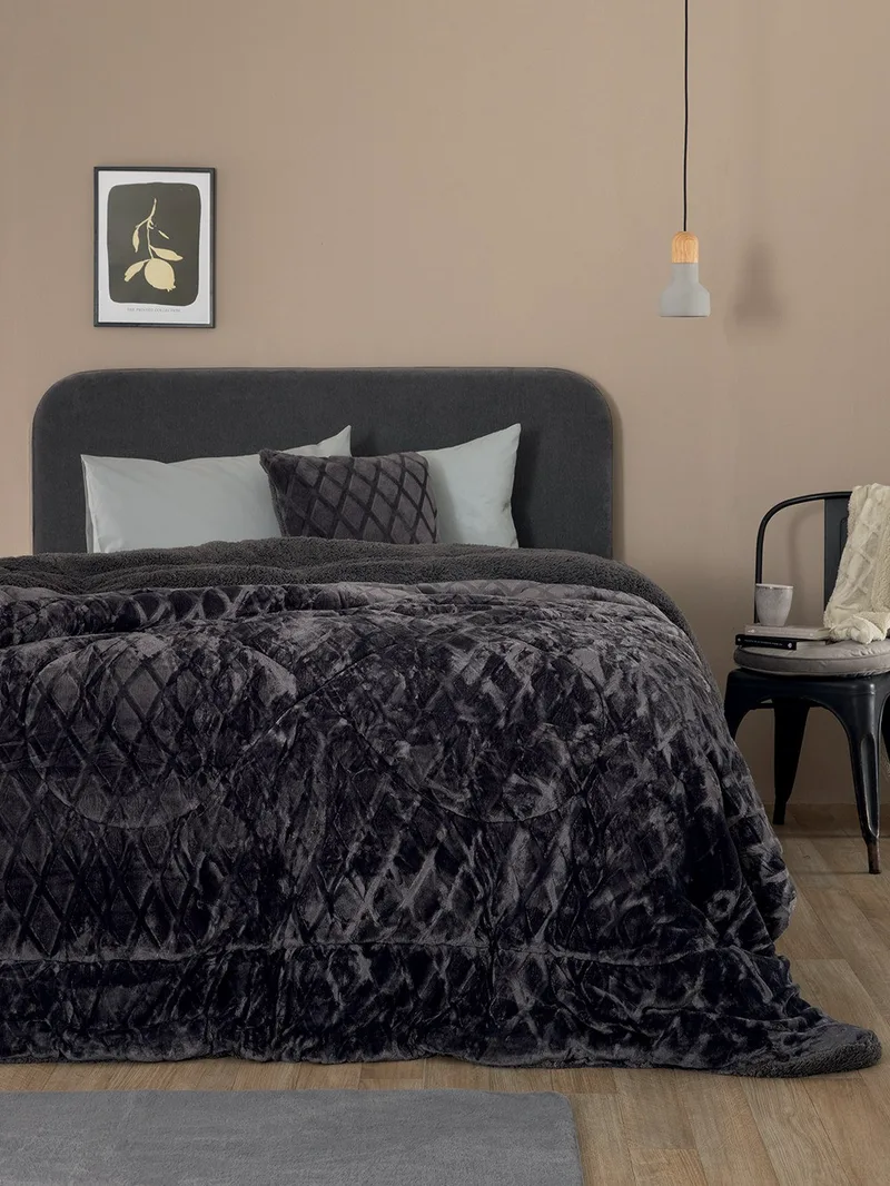 Κουβερτοπάπλωμα King Size με Γούνα Sherpa Palamaiki Nadine/5 Coal 240x260