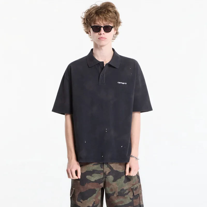 T-shirt Carhartt WIP S/S Painter Polo UNISEX Black Destroy Wash, Splatter XL