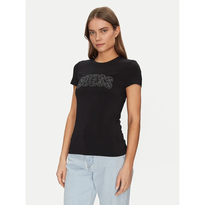 Guess T-Shirt W5GI04 J1314 Μαύρο Slim Fit