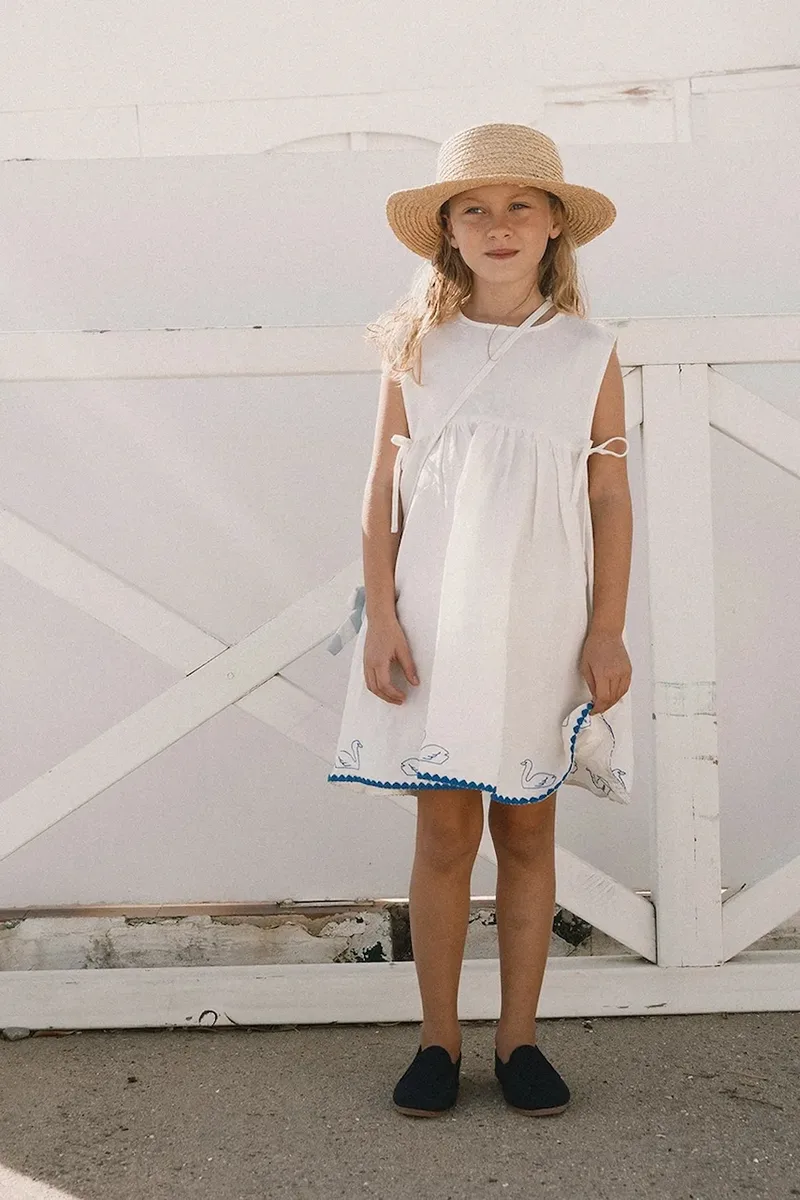Παιδικό φόρεμα με λινό Tinycottons SWANS BOWS DRESS