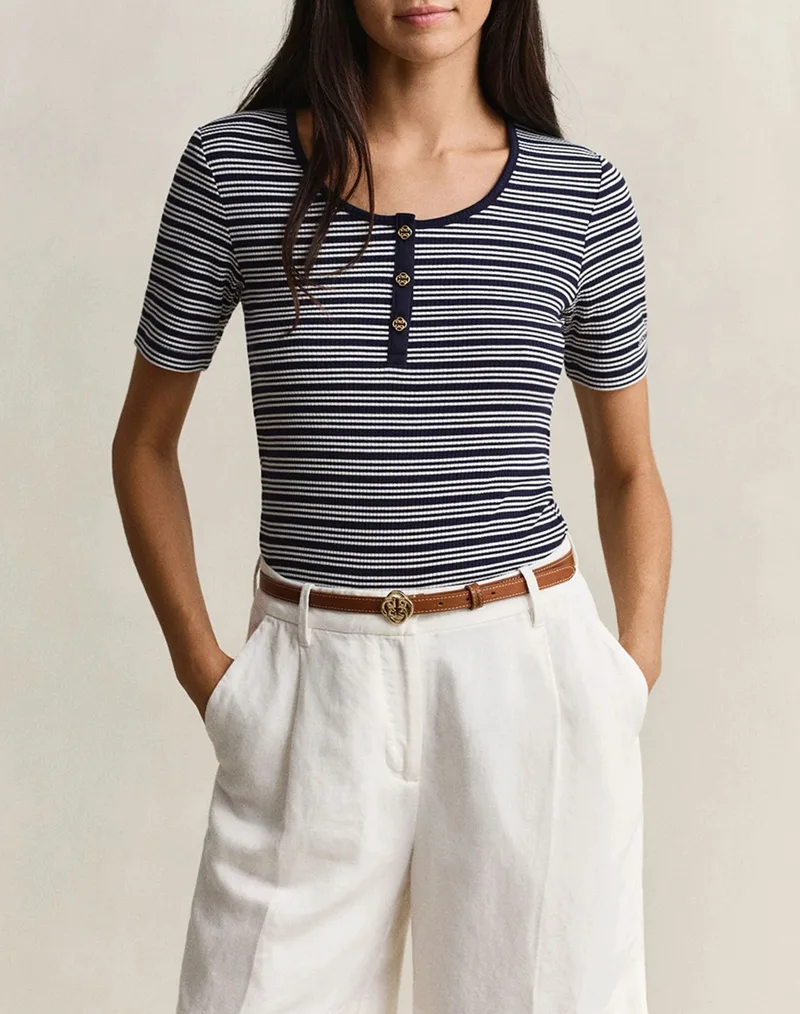 GANT ΜΠΛΟΥΖΑ SLIM RIBBED SS HENLEY TOP 3GW4201438-433 DarkBlue