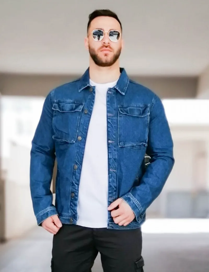 Ανδρικό μπλε σκούρο τζιν Jacket με τσέπες 563221W
