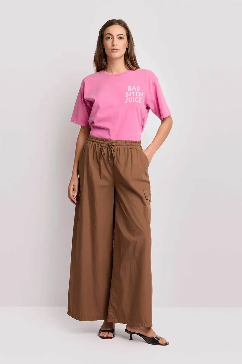 Kocca γυναικείο παντελόνι με ελαστική μέση και wide leg "Isaak" - P26PPF8455ABUN0000 Καφέ
