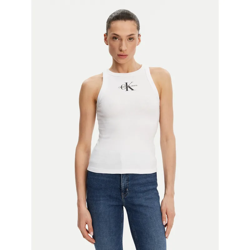 Calvin Klein Jeans Τοπ Monologo J20J225301 Λευκό Slim Fit