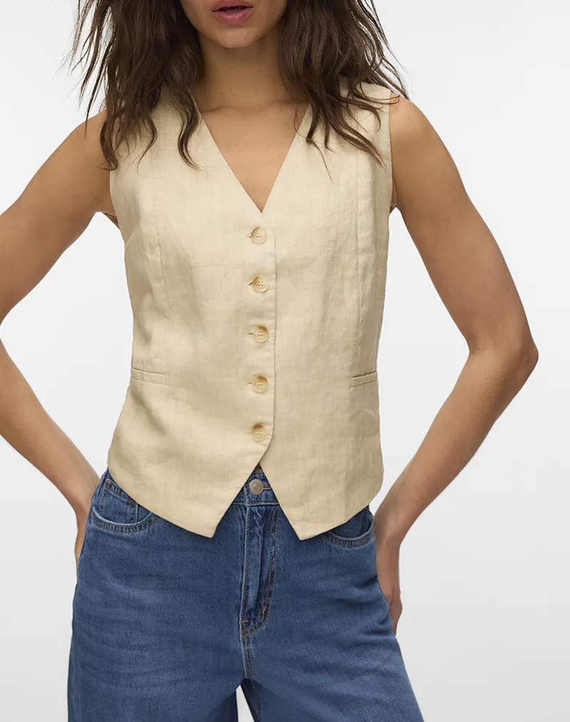 VERO MODA VMLAICA SL LINEN WAISTCOAT 10346660-CEMENT Biege