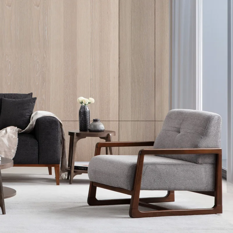 Μπερζέρα Athena Bergere - Light Grey, Walnut 560Are2372 (67x77x80)