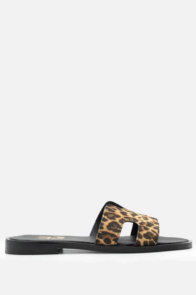 LUIGI DESIGN - Flat Σανδάλια με Ανοίγματα στο Πλάι - Animal Print-Μαύρο