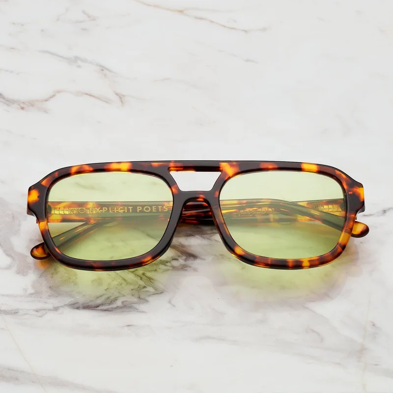 FREDDIE A6EP3 - FREDDIE - YELLOW TORTOISE - LIGHT GREEN Sunglasses | Yellow Tortoise | Light Green Shades | Explicit Poets Sunglasses