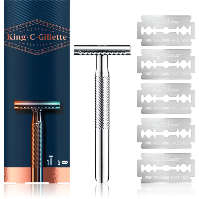 Gillette King C. Double Edge ξυριστική μηχανή + ανταλλακτικές λεπίδες 5 τμχ