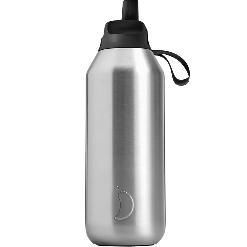 Chilly's Series 2 Flip Sport Bottle Ανοξείδωτος Θερμός με Καλαμάκι & Αντιμικροβιακό Στόμιο για Κρύα Ροφήματα 500ml, Κωδ 22603 - Recycled Stainless Steel