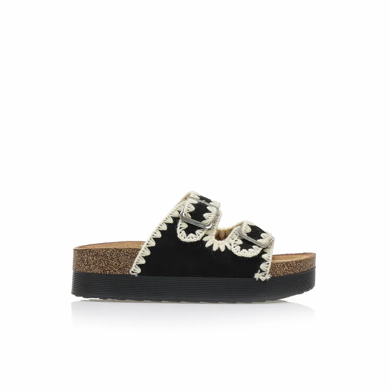 Flatforms μαύρα σουέτ με πλεκτή λεπτομέρεια ΜΑΥΡΟ