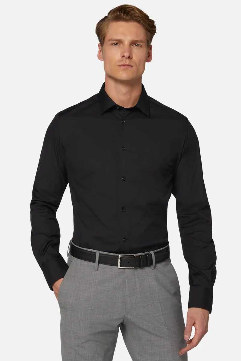 Boggi Milano ανδρικό πουκάμισο μονόχρωμο Slim Fit - BO22C009802 Μπλε Σκούρο