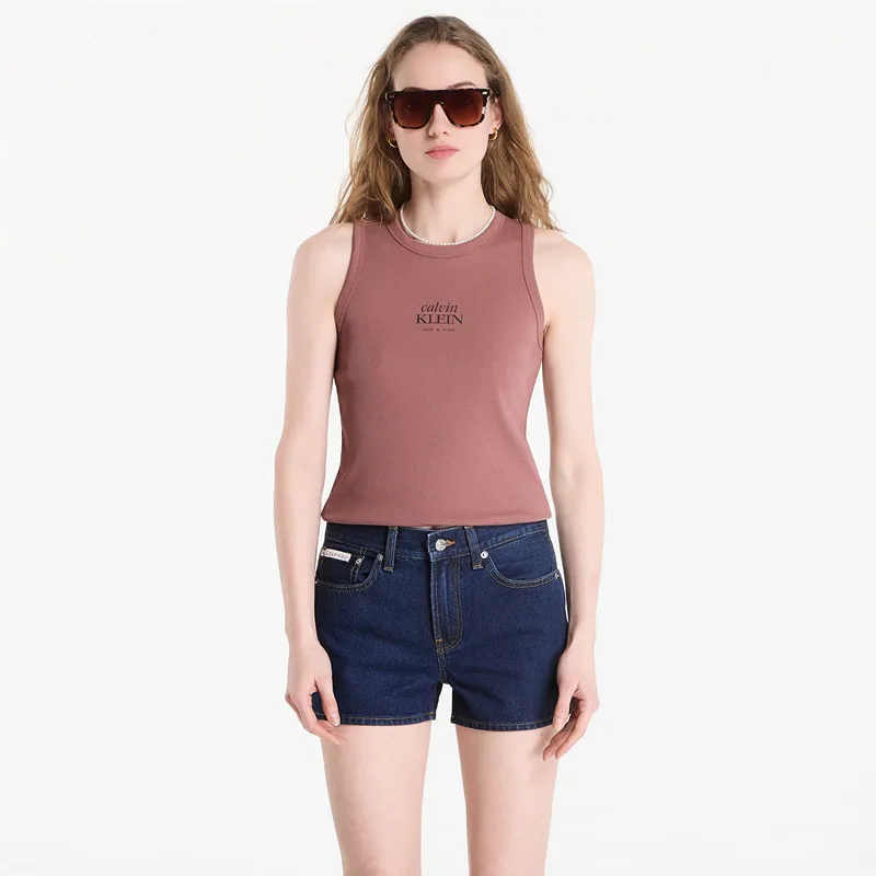 Calvin Klein Jeans Sl 2X2 Baby Rib Logo Crew Tank Sierra Brown S