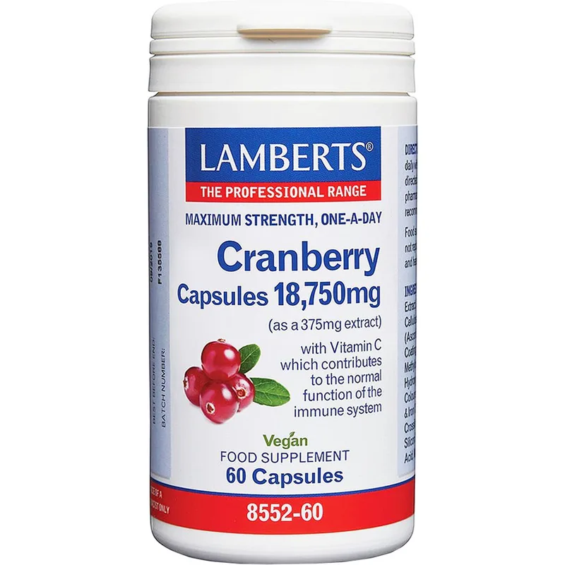 Lamberts Cranberry 18,750mg Συμπλήρωμα Διατροφής με Εκχύλισμα Κράνμπερι & Βιταμίνη C για την Καλή Λειτουργία του Ουροποιητικού & Ενίσχυση του Ανοσοποιητικού 60caps
