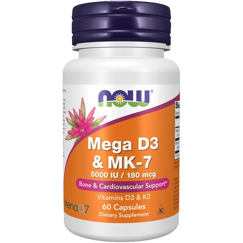 Now Foods Mega D3 & MK-7 Συμπλήρωμα Διατροφής με Βιταμίνες D3 & K2 για Υγεία των Οστών, των Δοντιών & του Καρδιαγγειακού Συστήματος 60 Caps