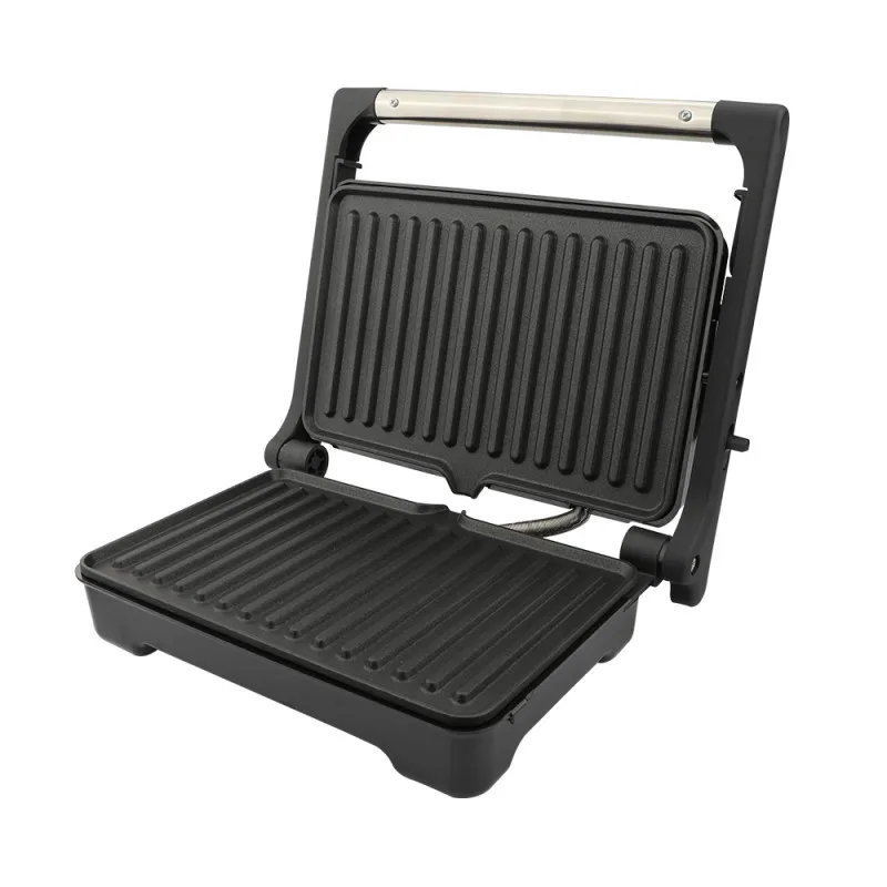 Ηλεκτρική γκριλιέρα Rosberg R51442I, 1500W, 180° άνοιγμα πλάκας, Αντικολλητική,Δίσκος για τα λίπη, Ανοξείδωτο/μαύρο